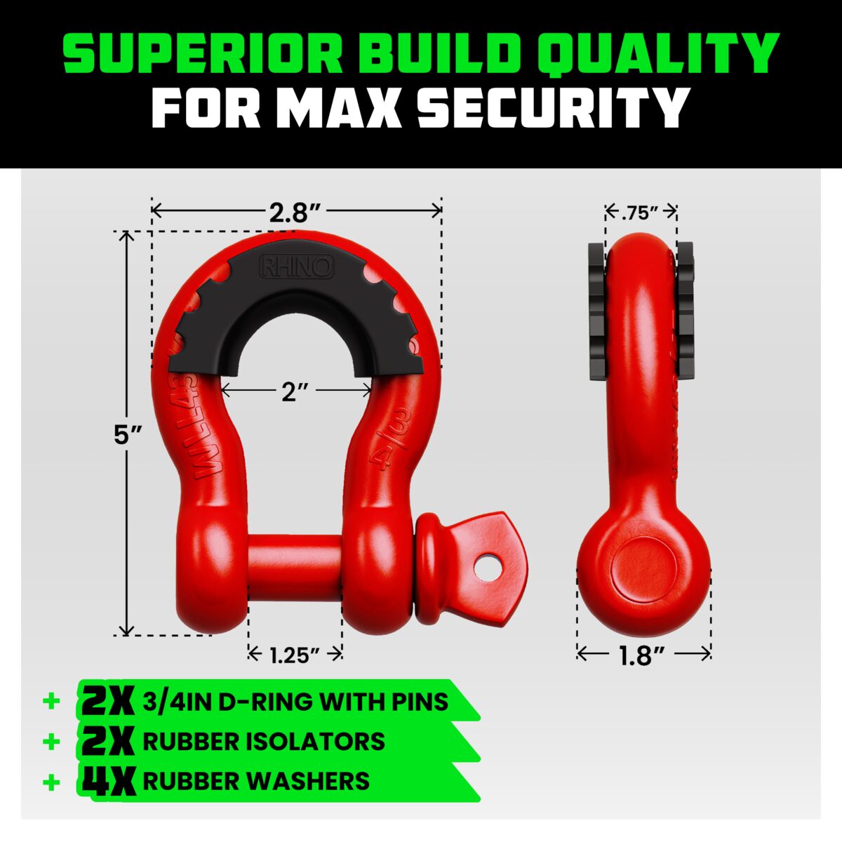 Rhino USA 3/4in D-Ring Shackle Set thumbnail 3